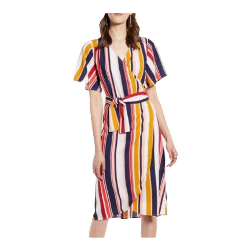 Halogen Multicolor Striped Midi Wrap Dress